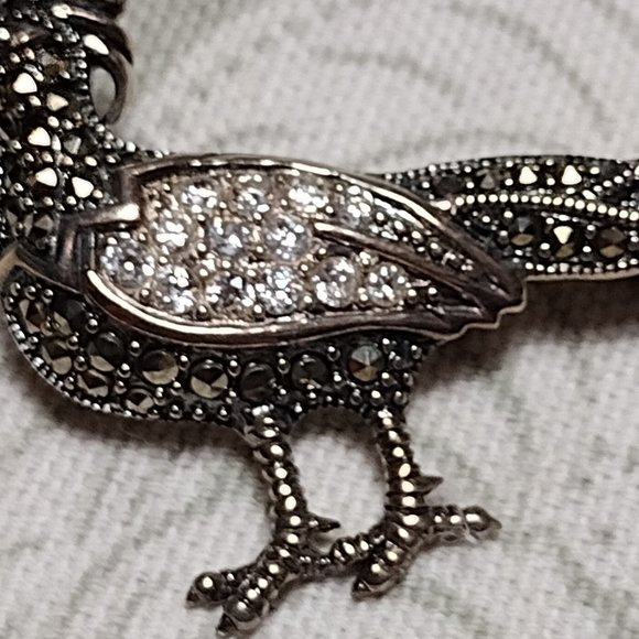 Marcasite & CZ Sterling Silver Bird Brooch - Picture 3 of 6